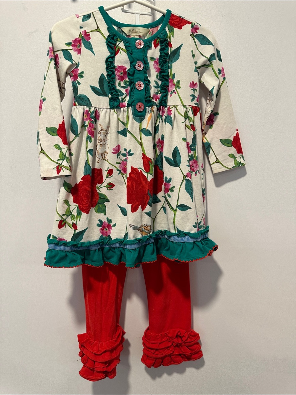 Matilda Jane Floral Cream and Red Girls Matching Set